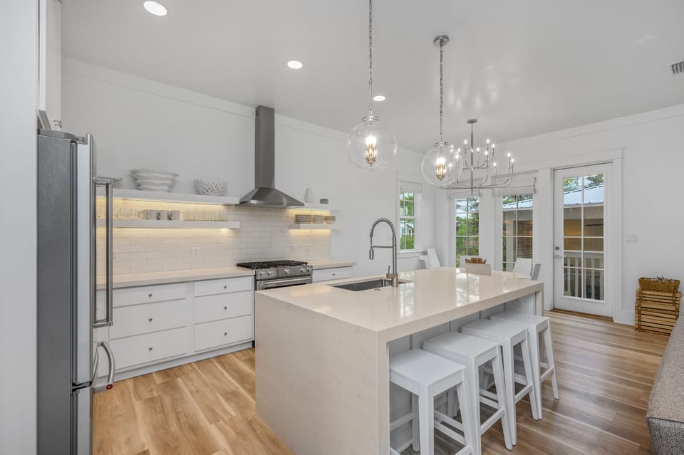 Gourmet stocked kitchen for cooking and dining
