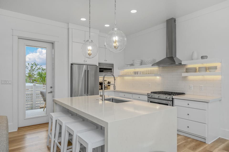 Gourmet stocked kitchen for cooking and dining
