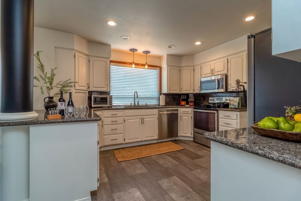A fully stocked updated kitchen.