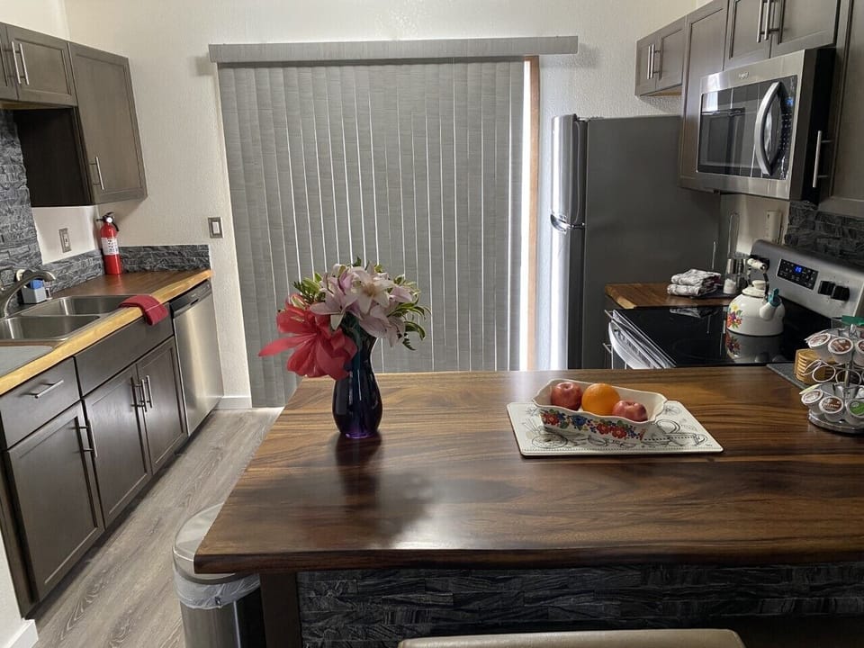 Remodeled kitchen with hardwood counter tops