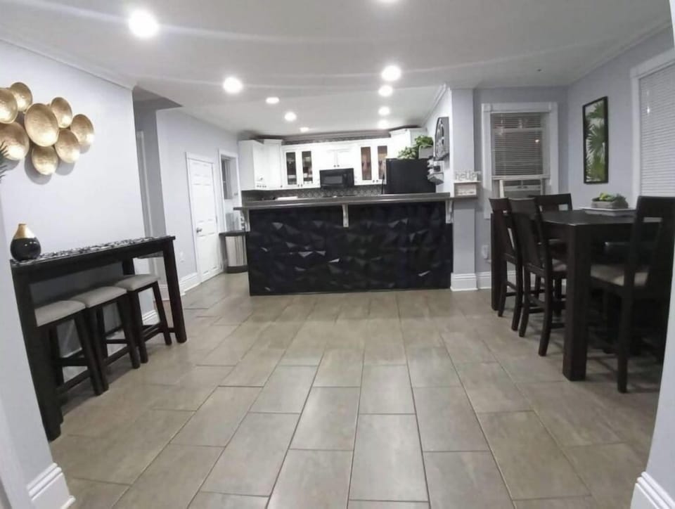 Large kitchen and dinning area.