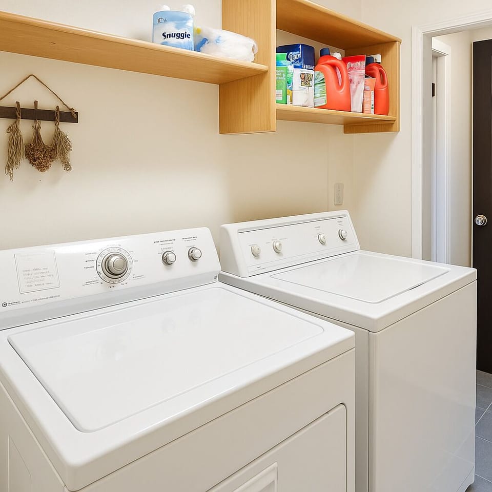 Full-size washer and dryer for easy extended stays