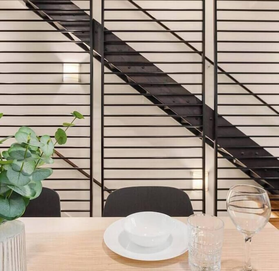 Industrial style floating stairs