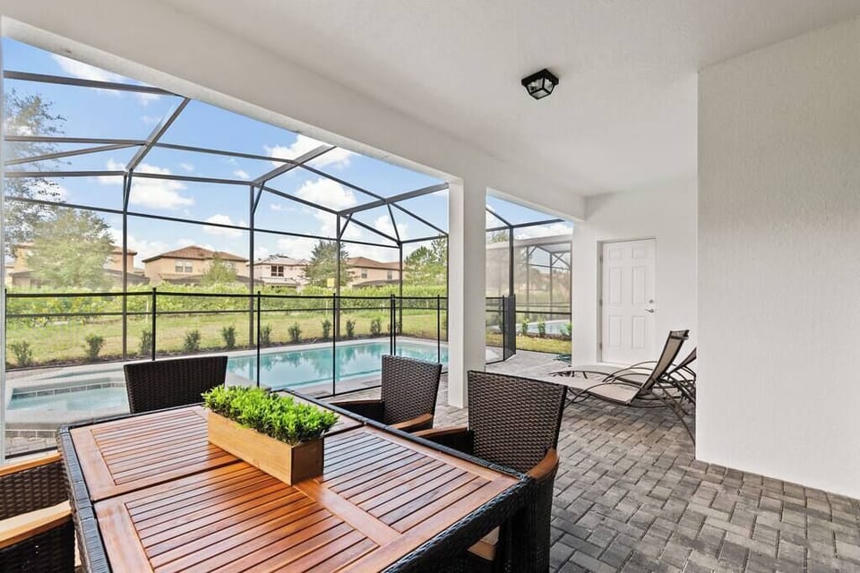 Paver Patio Pool Deck with seating for six