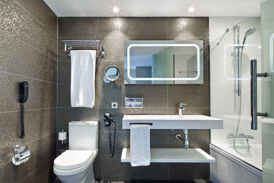 Free toiletries, hair dryer, bidet, towels