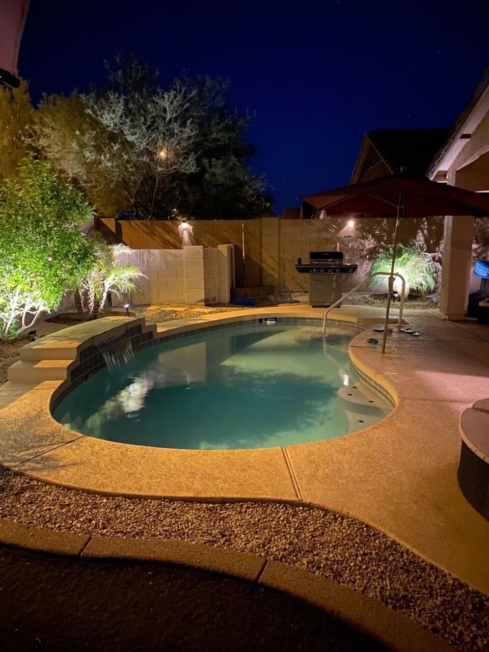 Night time pool view