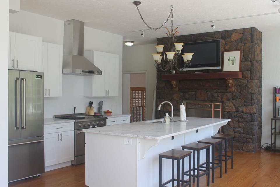 Newly renovated kitchen- seating for 4-5 at the island.