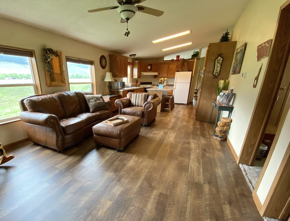 Living Room with comfortable leather furniture.