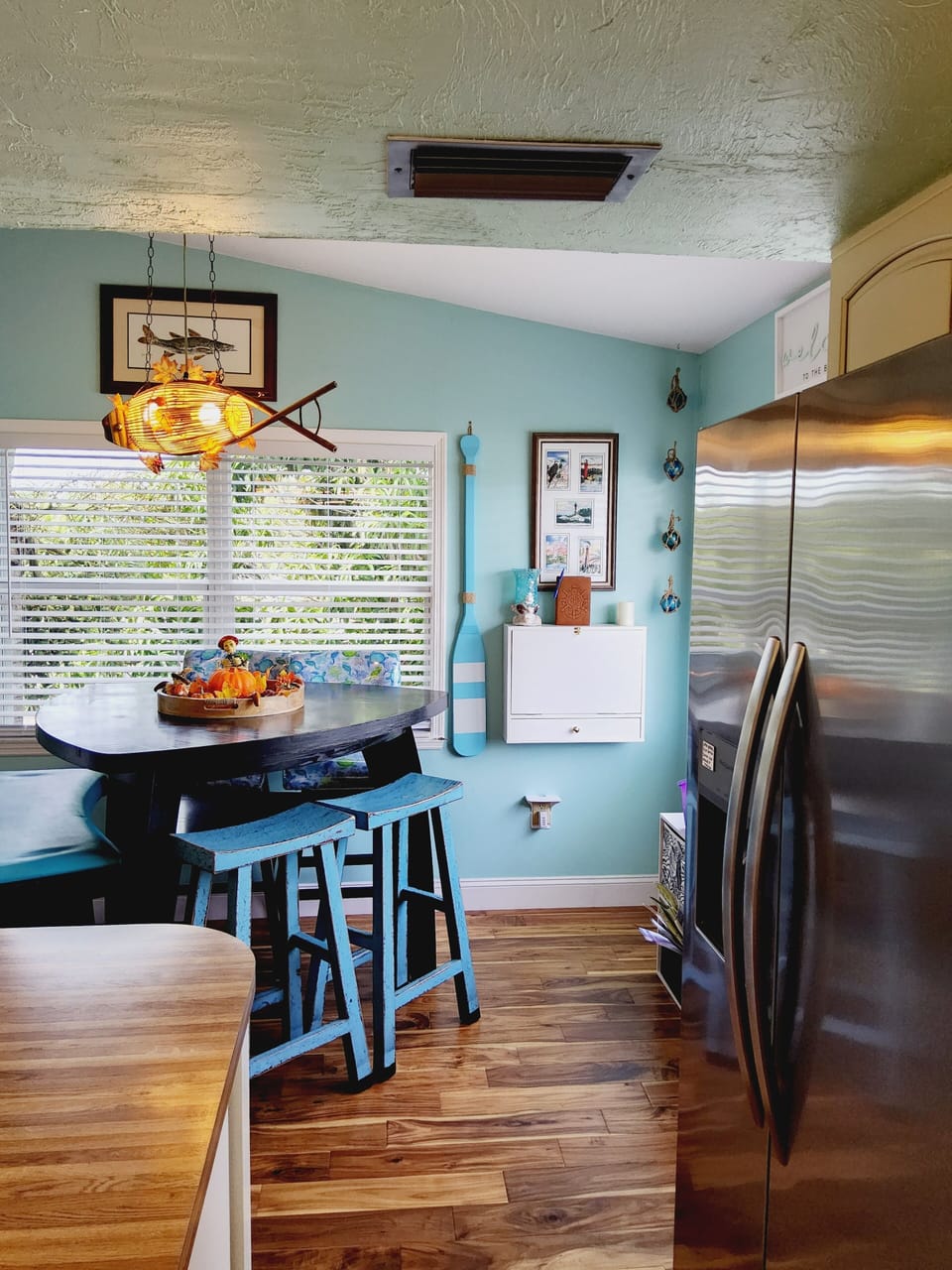 Dining room and folding desk. 