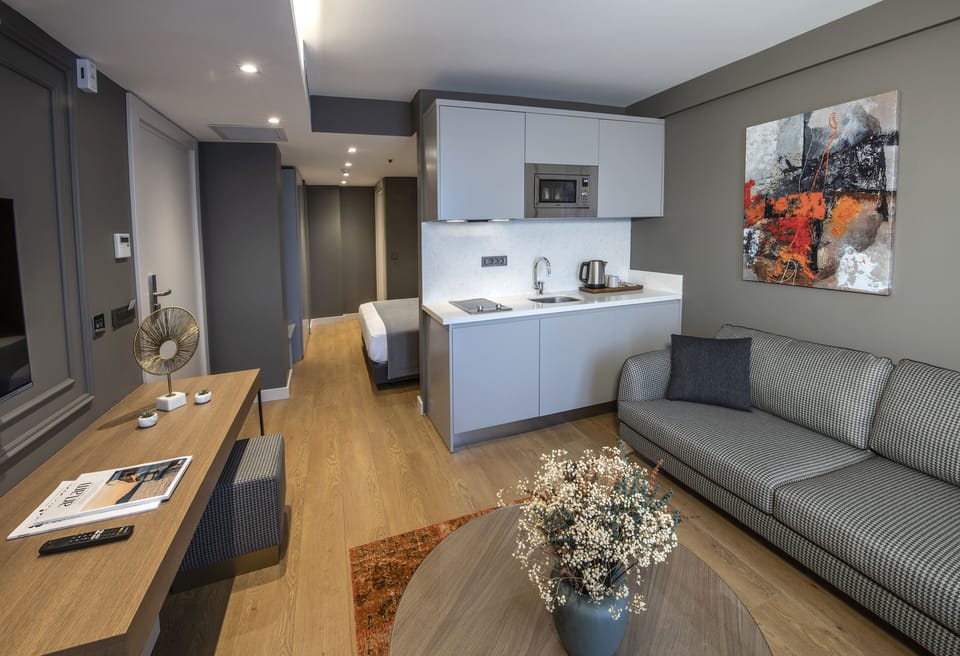 Junior Suite, 1 King Bed, Non Smoking, City View | Private kitchenette | Mini-fridge, microwave, stovetop, coffee/tea maker
