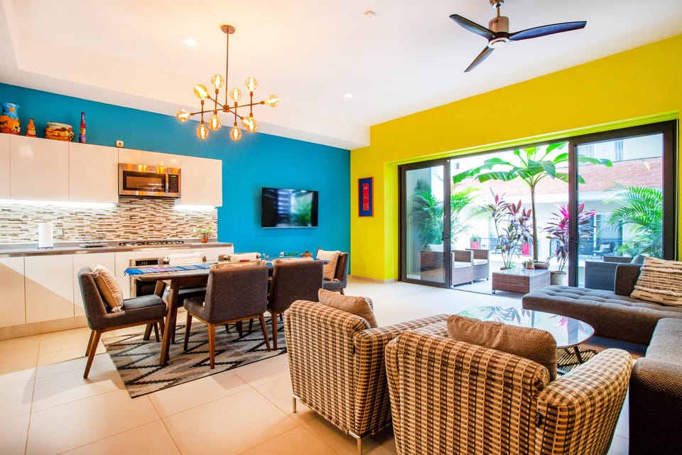 Watch the smart TV from the dining or living area