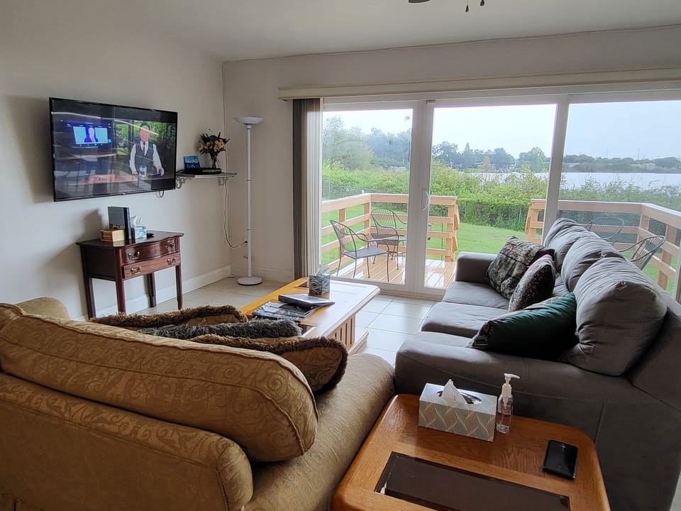 Living room with lake view
