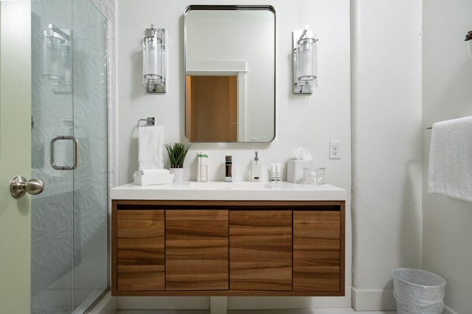 Modern and spacious bathroom with spa shower