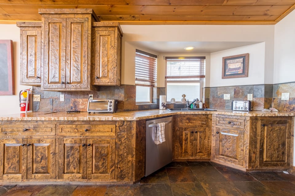 Artisan wood cabinets in the kitchen.