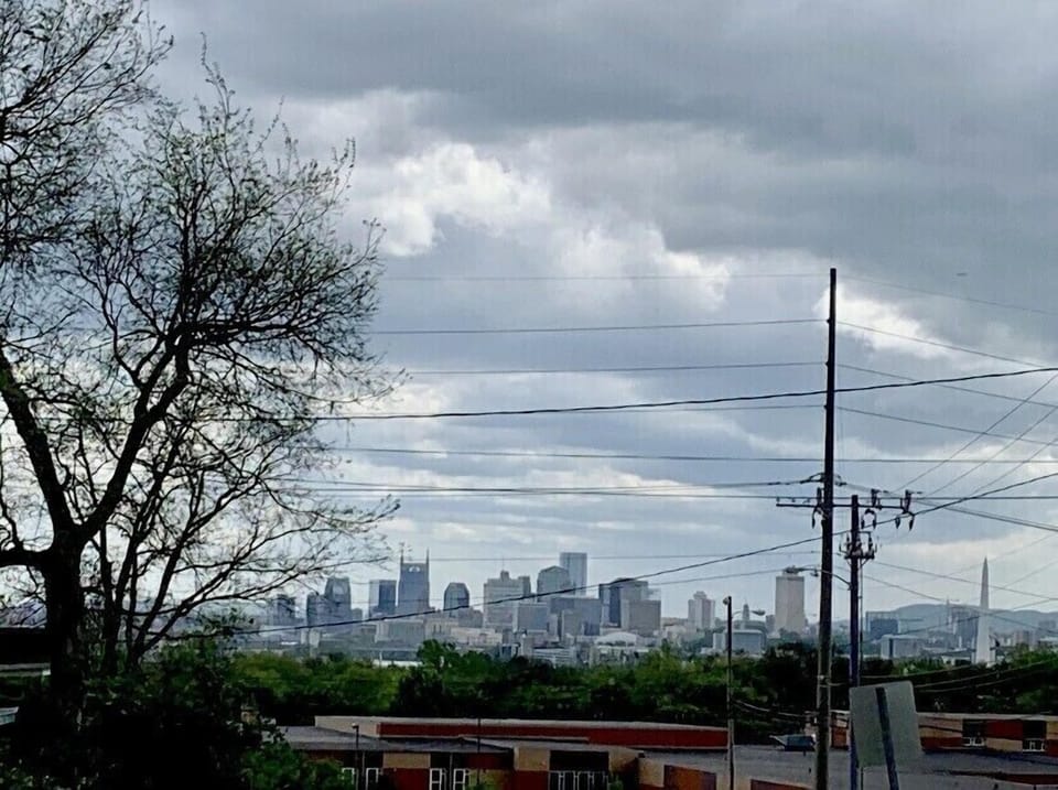 View of downtown from driveway