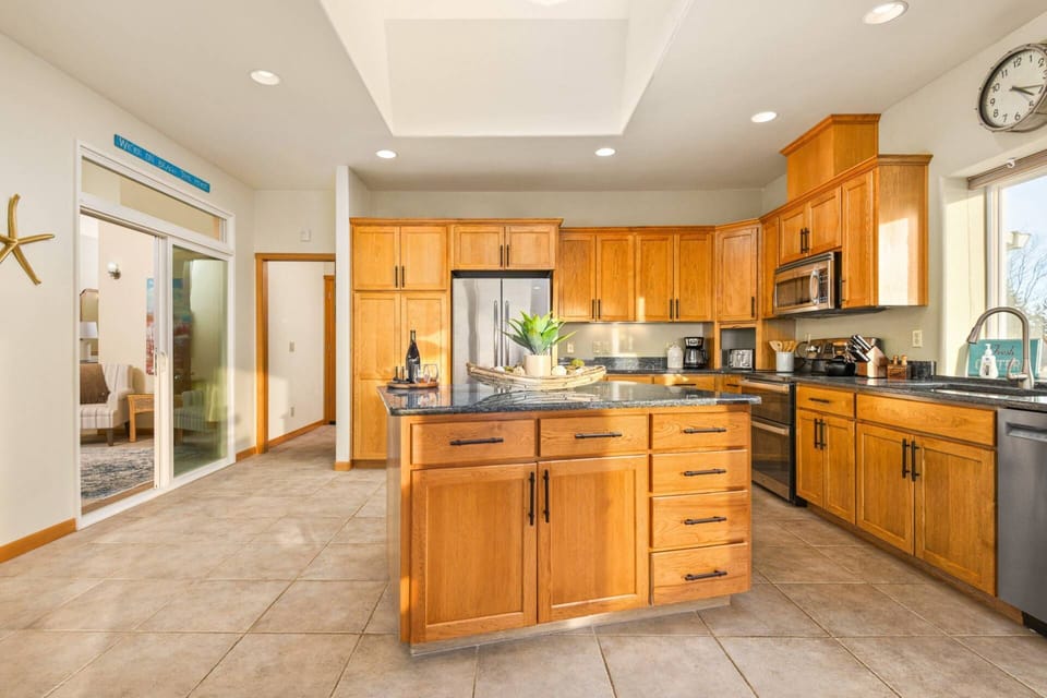 The kitchen is large and up to date with plenty of cooking gear. It is the perfect place to cook some local seafood.