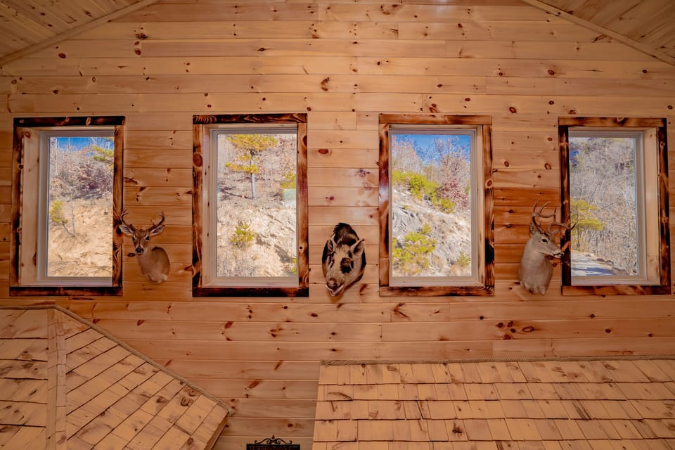 Picture windows and rustic decor