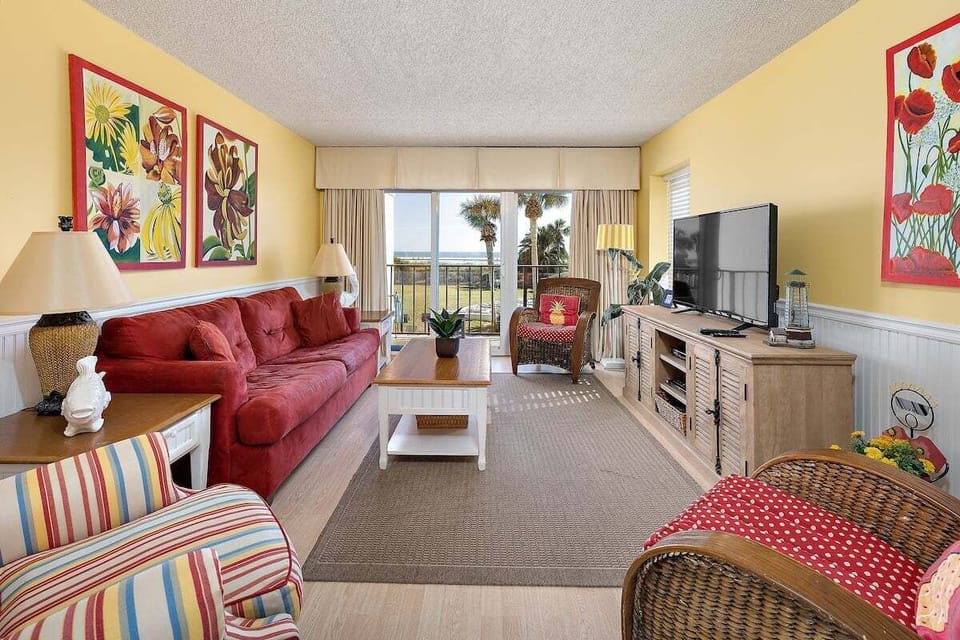 Beach Club 111 - Living Area with Access to Private Balcony and Amazing Beach Views