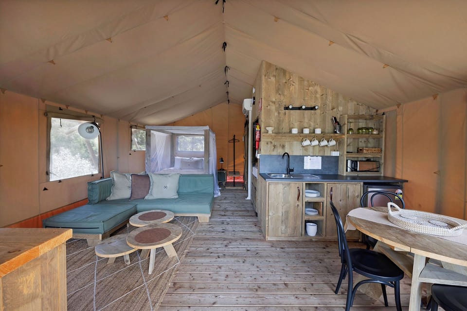 Glamping Tent - Sleeps 4 | Living area | LCD TV, DVD player