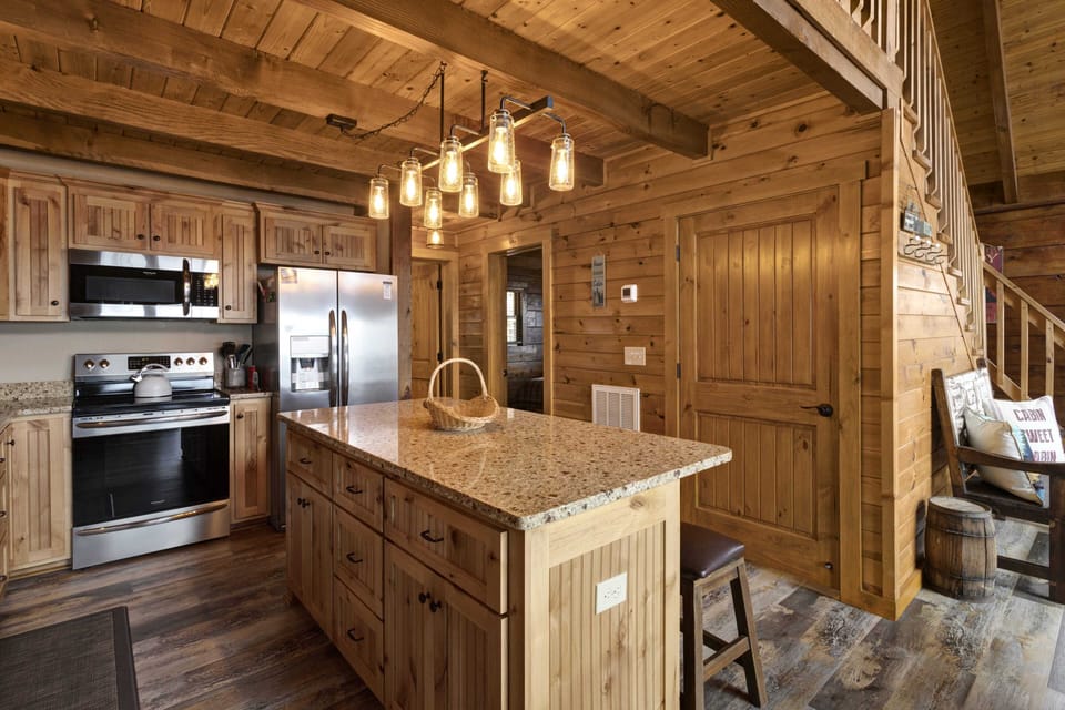 Kitchen with Granite Countertops and Bar Top with Seating