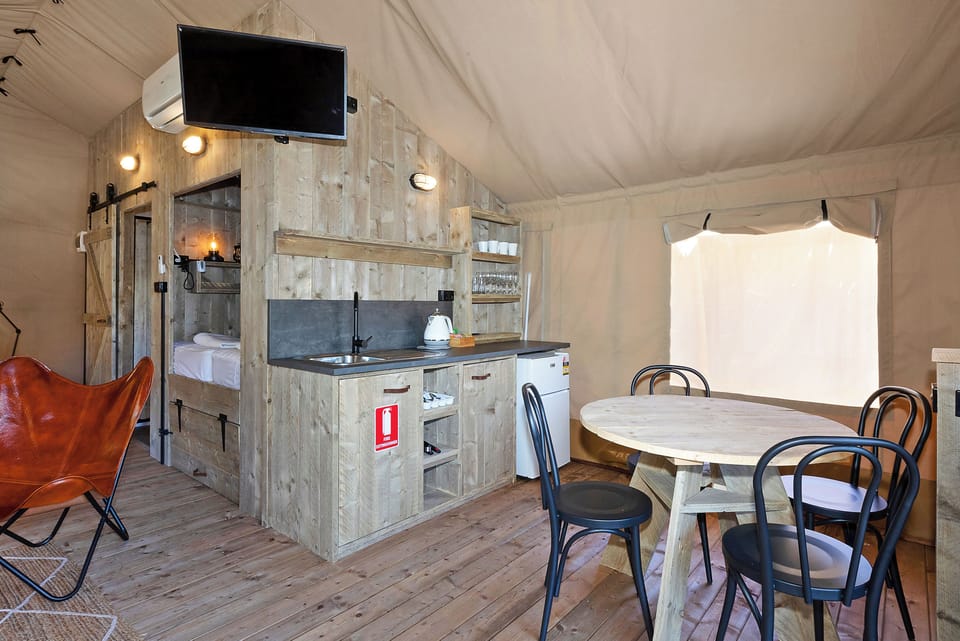 Superior Safari Tent - Sleeps 4 | Private kitchenette | Shared fridge, microwave, toaster, cleaning supplies