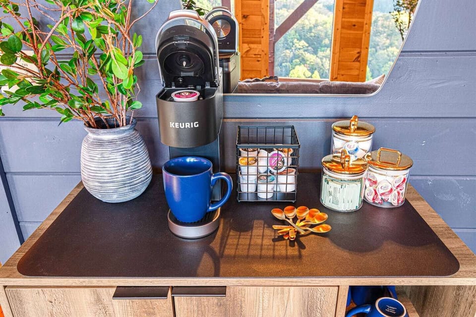 Coffee bar outside master bedroom in loft