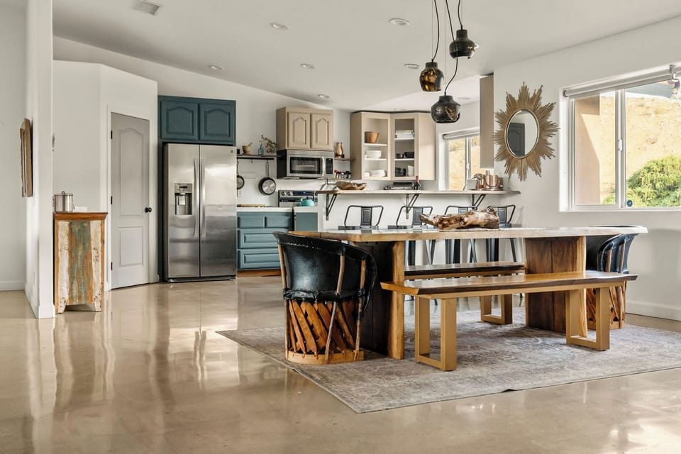 Dining for groups in a central open floor plan.  