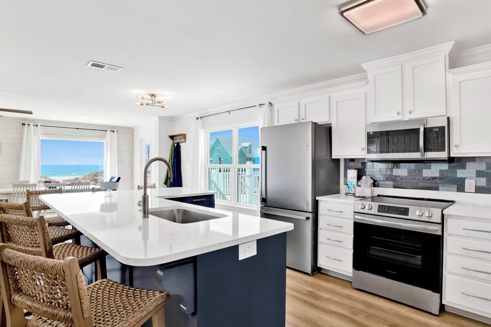 Stainless steel appliances and granite counter tops