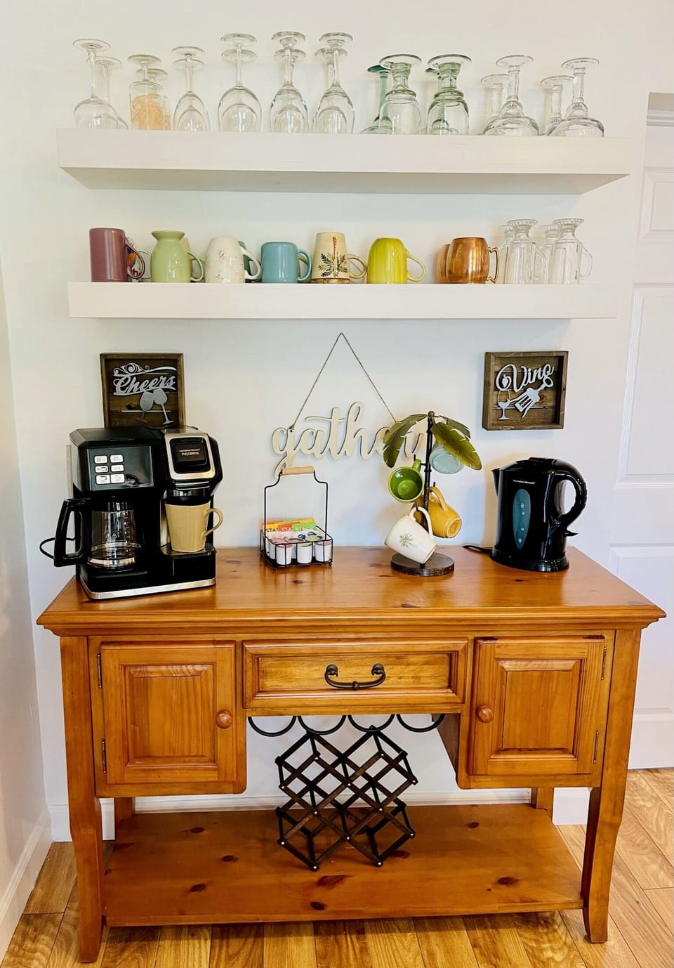 A Dual Coffee Maker & Tea Kettle await your arrival at the Drink Bar. 