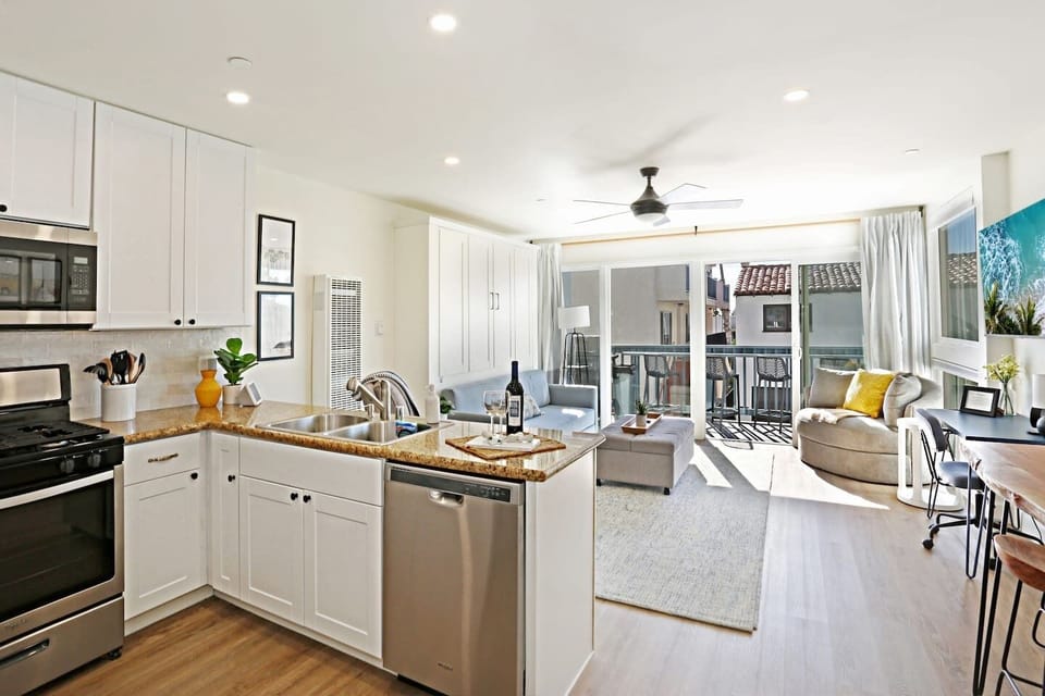 The open floorplan allows everyone to be together even during meal prep.