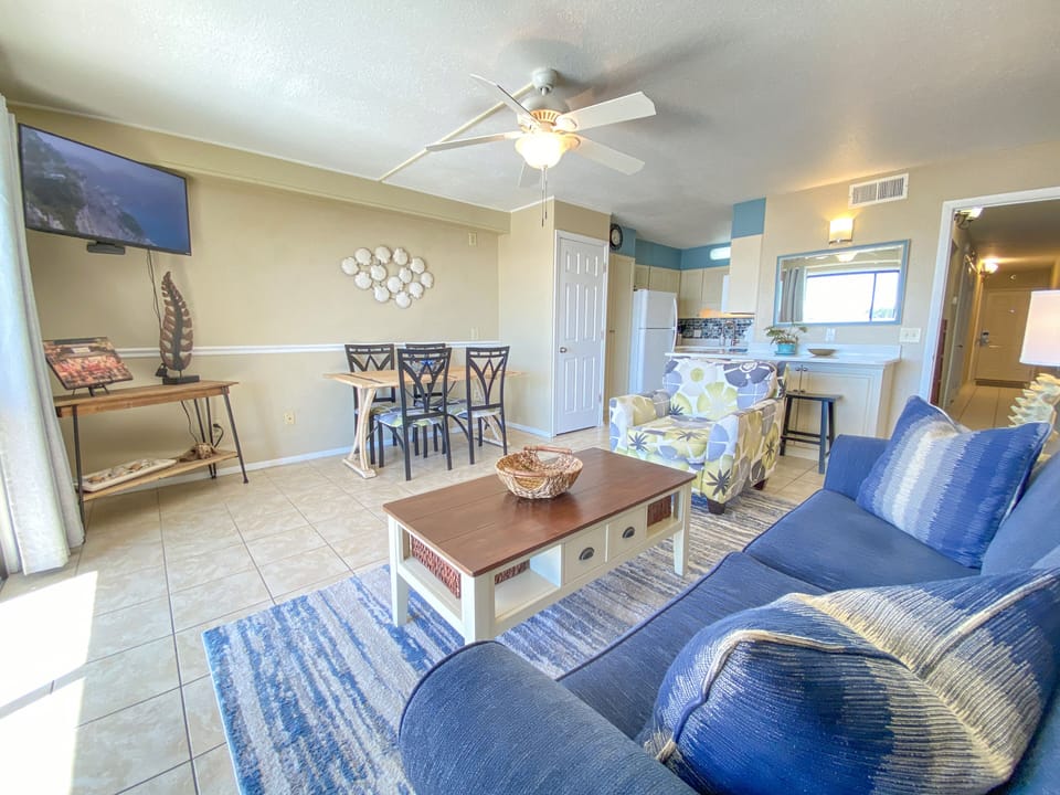 Spacious living room, dining area, & kitchen 
