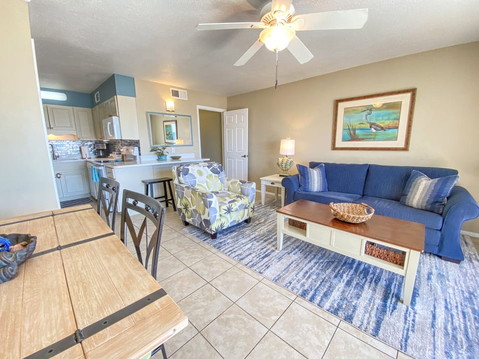 Dining area, living room, & kitchen