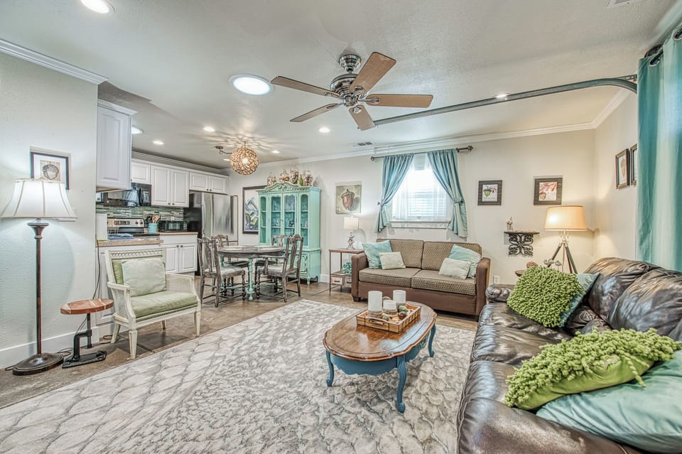 View from the entrance to living room and kitchen