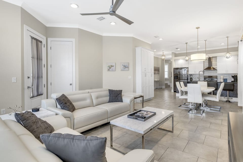 Living Area, Dining, Kitchen