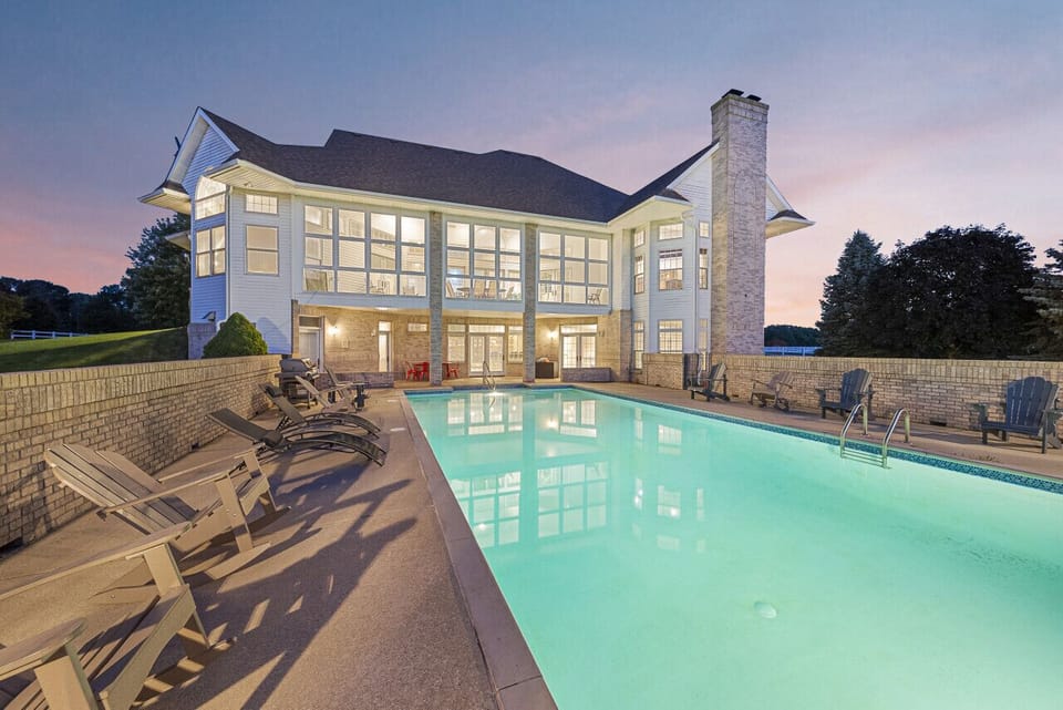 Luxuriate in a night time swim in the pool`s glowing emerald water