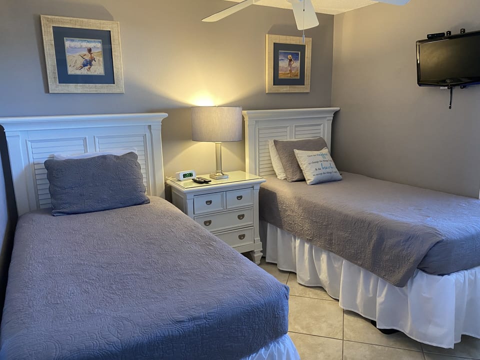 Twin beds in guest bedroom. 