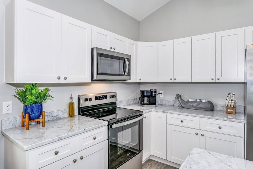 Beautiful counter tops and stainless steel appliances