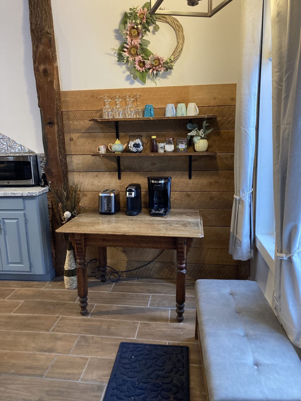 Coffee bar and entrance bench