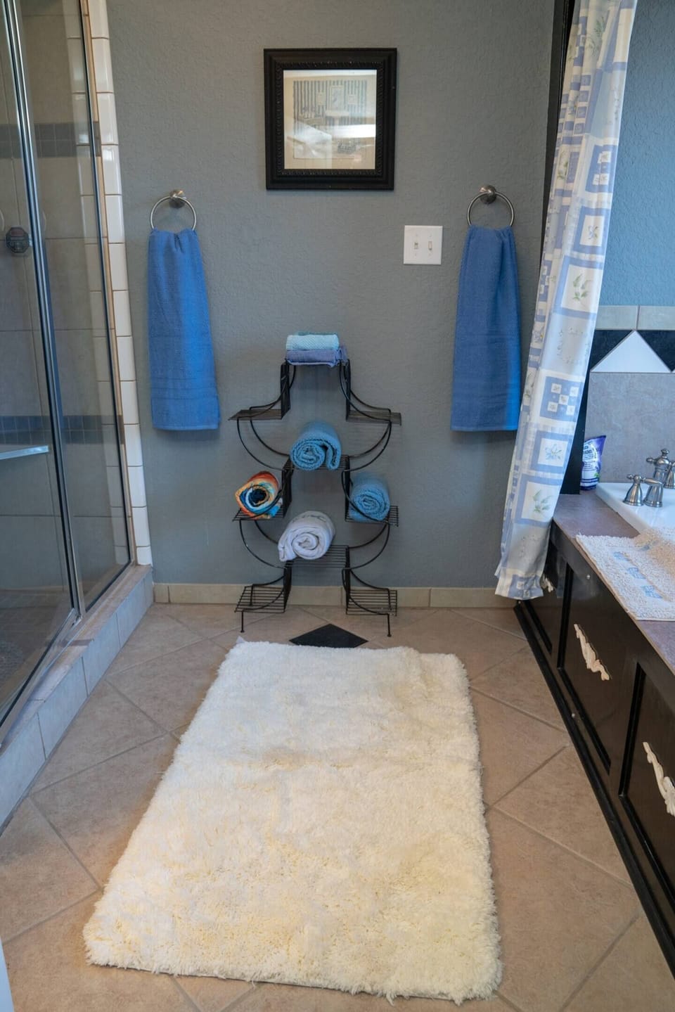 Towel Station in primary bedroom bathroom.