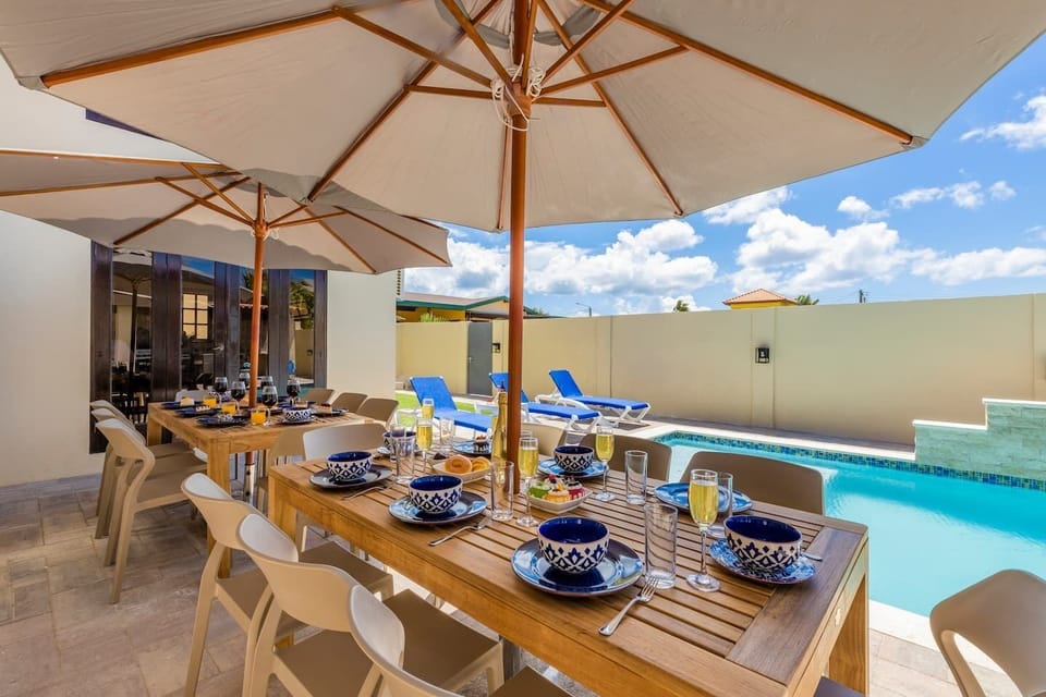 Have a memorable outdoor dining experience by the pool.