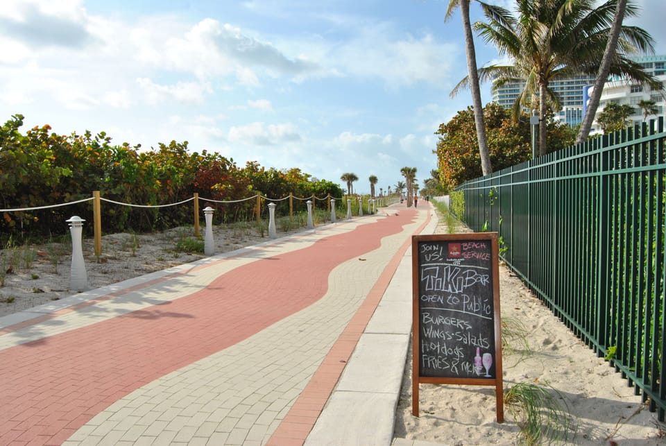 Board walk between the beach and the hotel.