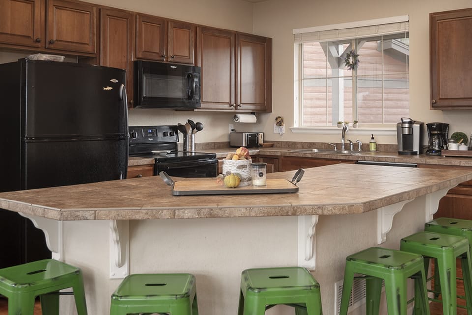 The huge island is great for cooking and chatting.