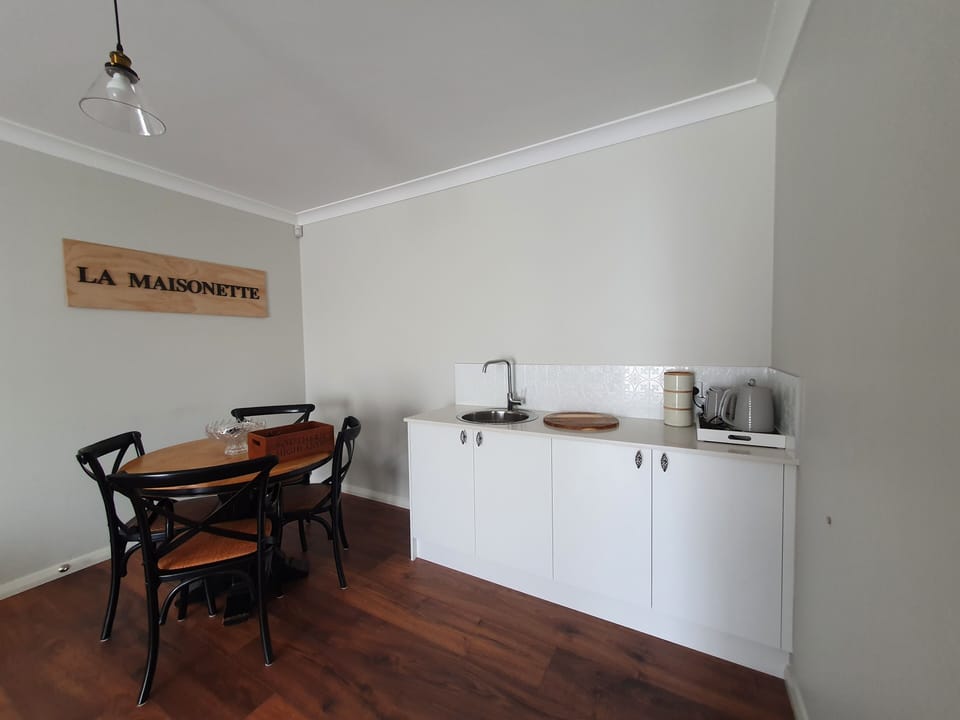 Dining area and meal preparation area.
