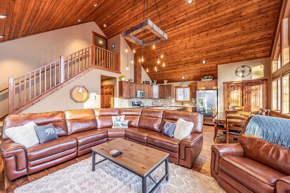 Spacious Great Room with gorgeous wood layered vaulted Ceiling