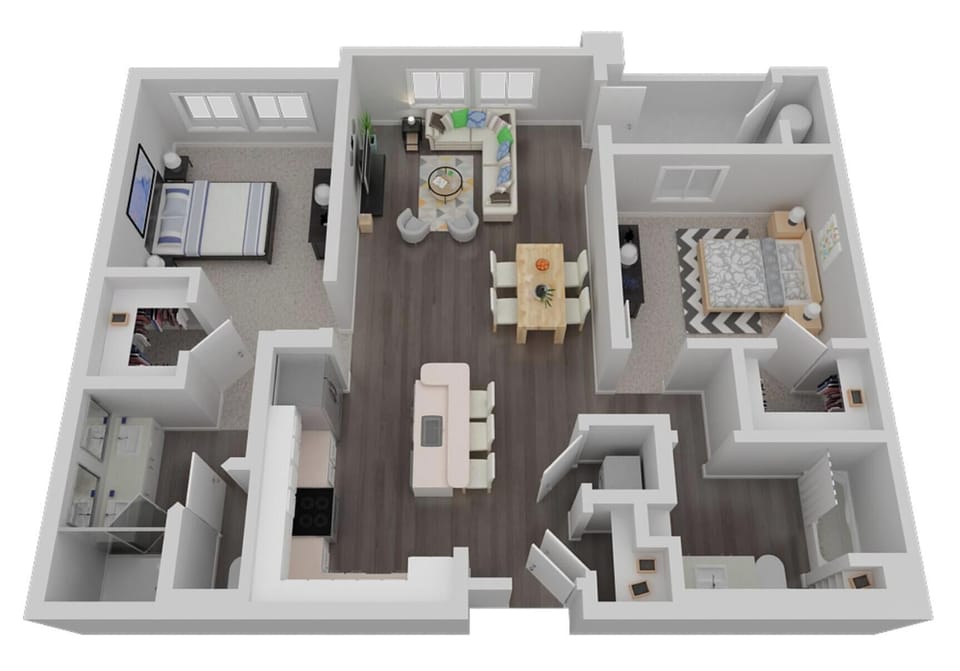 Here's a floor plan of the space to map out your stay before you arrive (actual staging of room is different from this model)