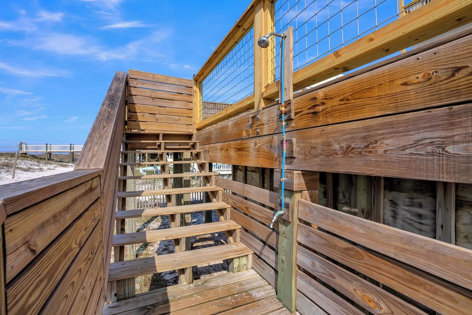 Shared outdoor shower located on the deck