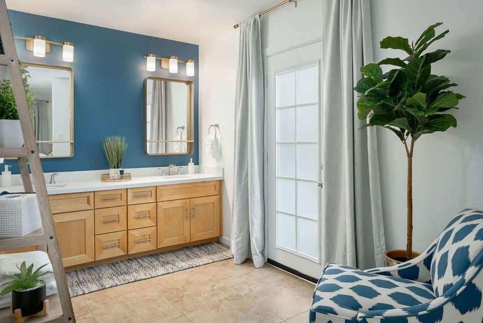 Two sinks in the master bathroom.