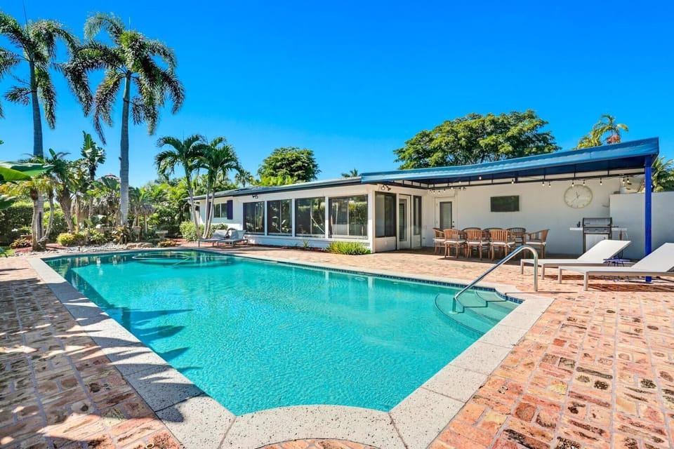 Backyard from umbrella table of 4