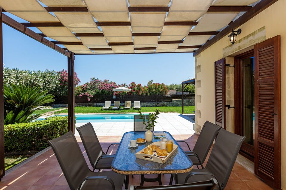 Patio of Private heated pool,Walking distance to beach & all amenities, Platanes,Rethymno,Crete