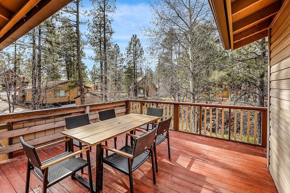 Outdoor dining area with views